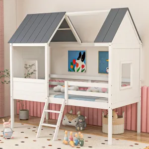 Giantex Twin House Bed Frame, Kids Low Loft Bed Frame with Roof bed frame, queen bed