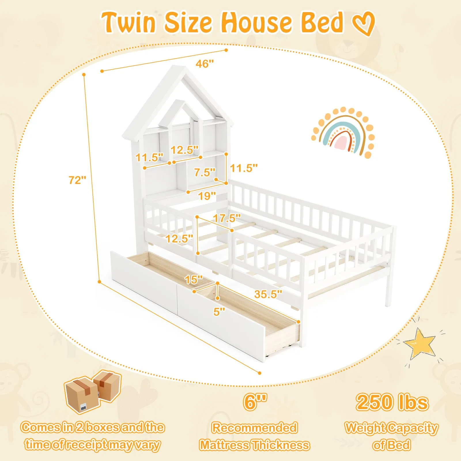 Giantex Twin House Bed with 2 Storage Drawers