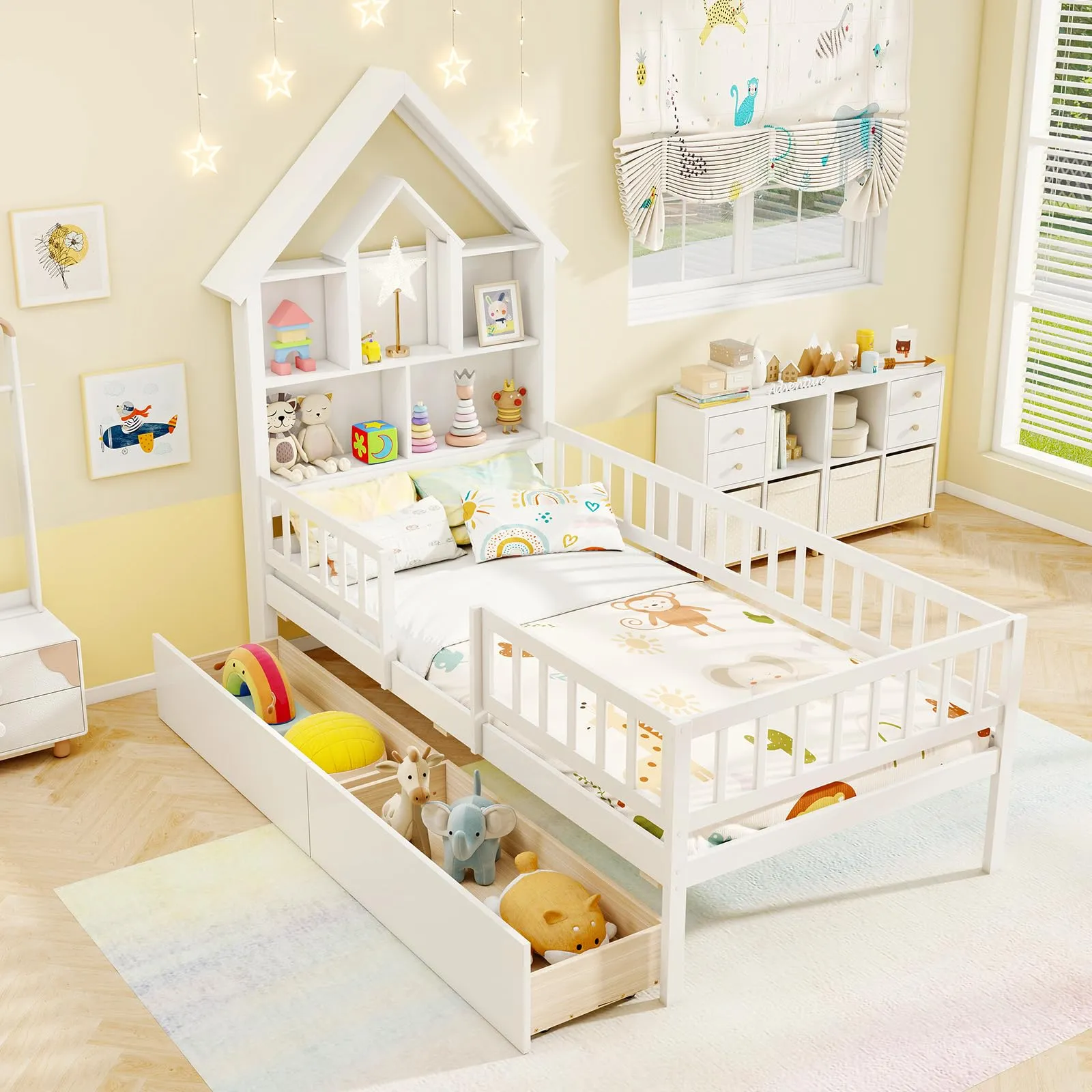 Giantex Twin House Bed with 2 Storage Drawers bed frame, queen bed