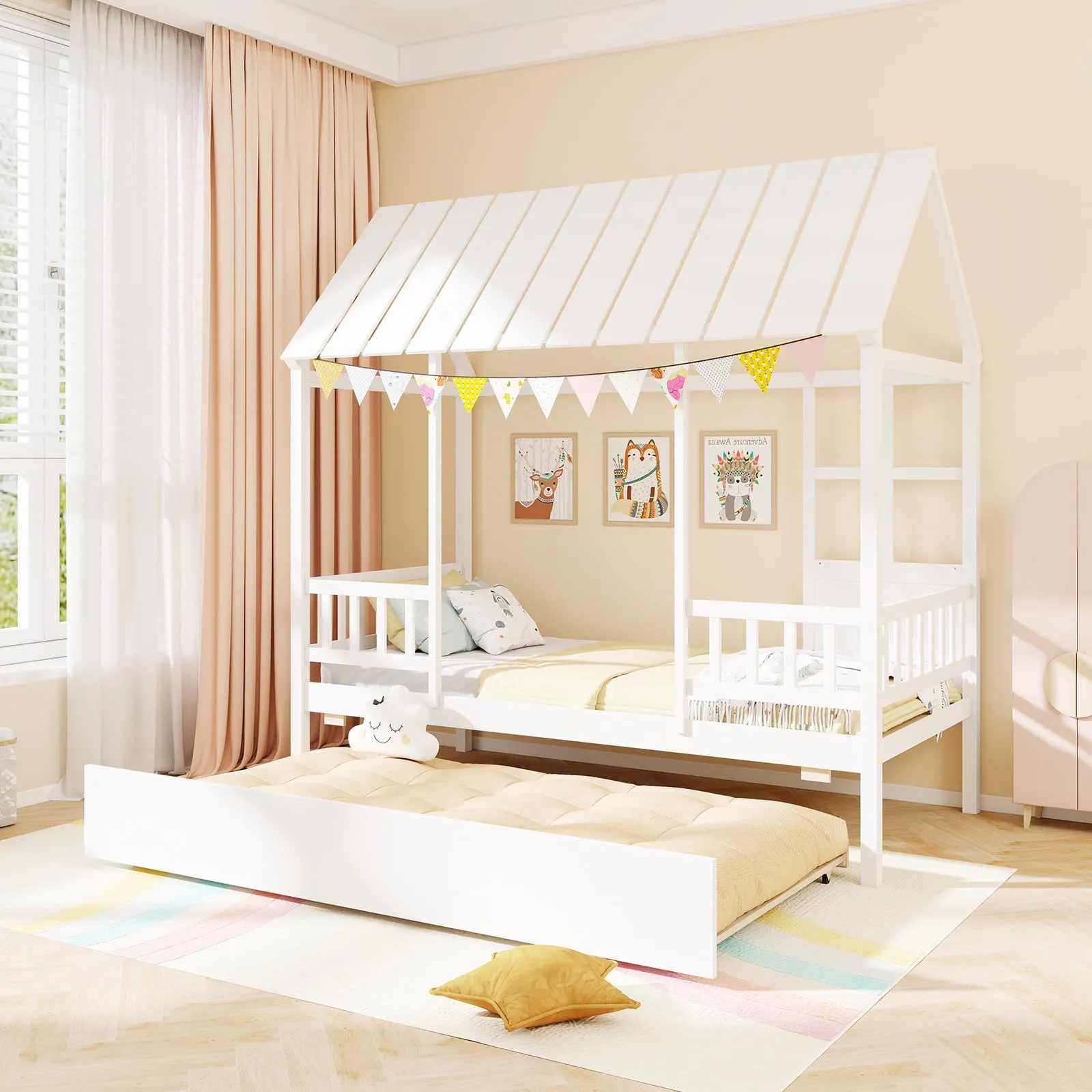 Giantex Twin House Bed with Trundle Bed Twin bed frame, queen bed