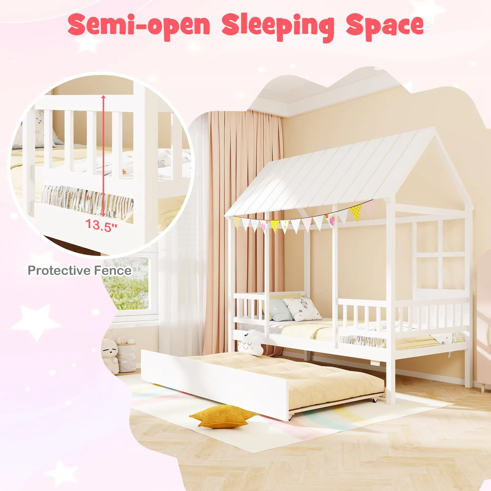 Giantex Twin House Bed with Trundle Bed Twin