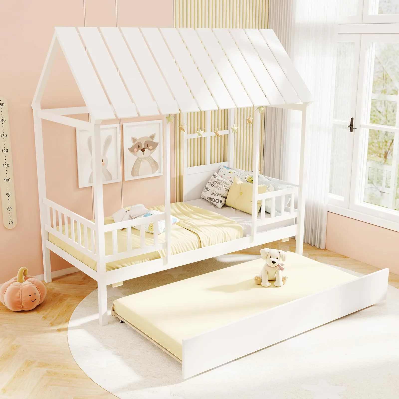 Giantex Twin House Bed with Trundle Bed Twin