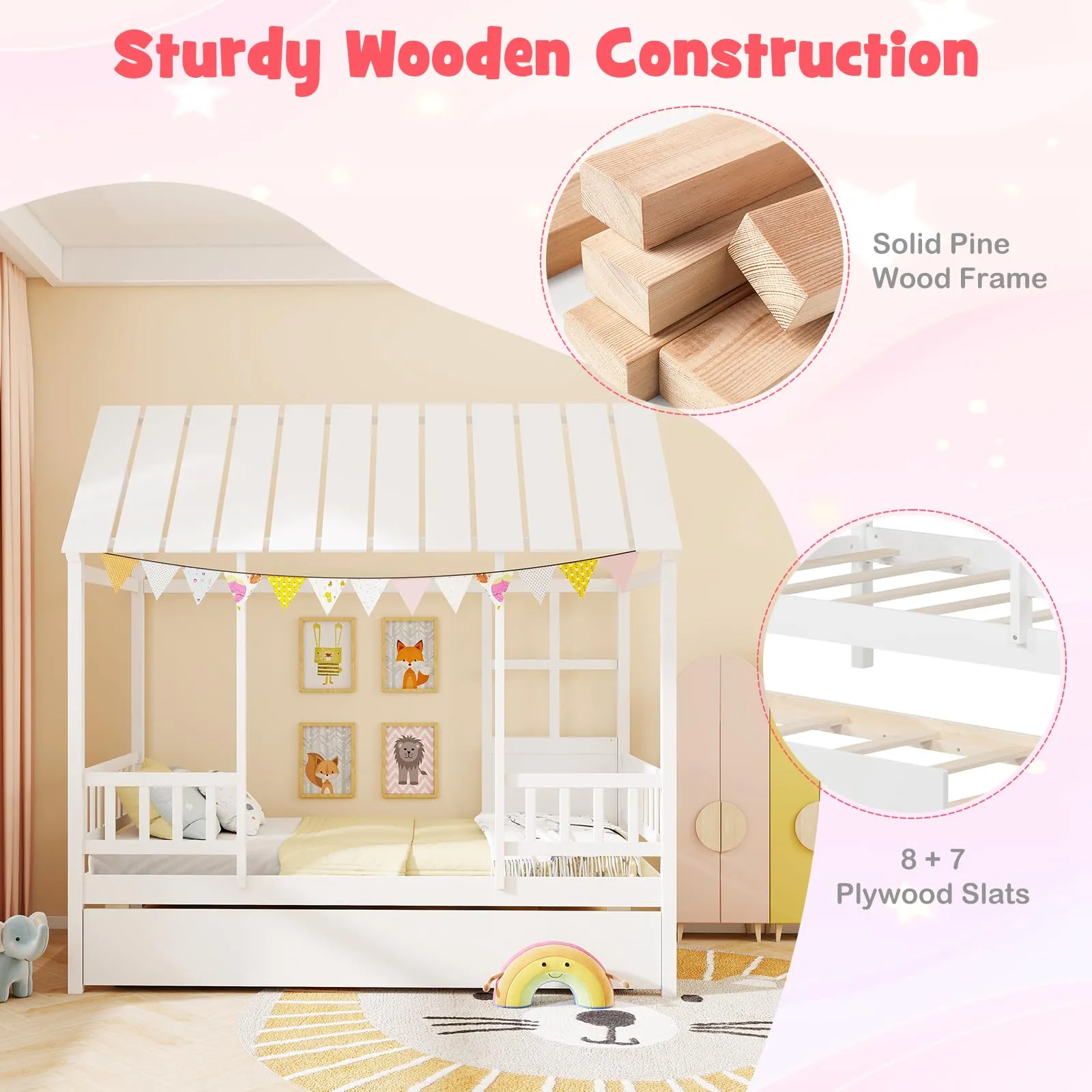 Giantex Twin House Bed with Trundle Bed Twin