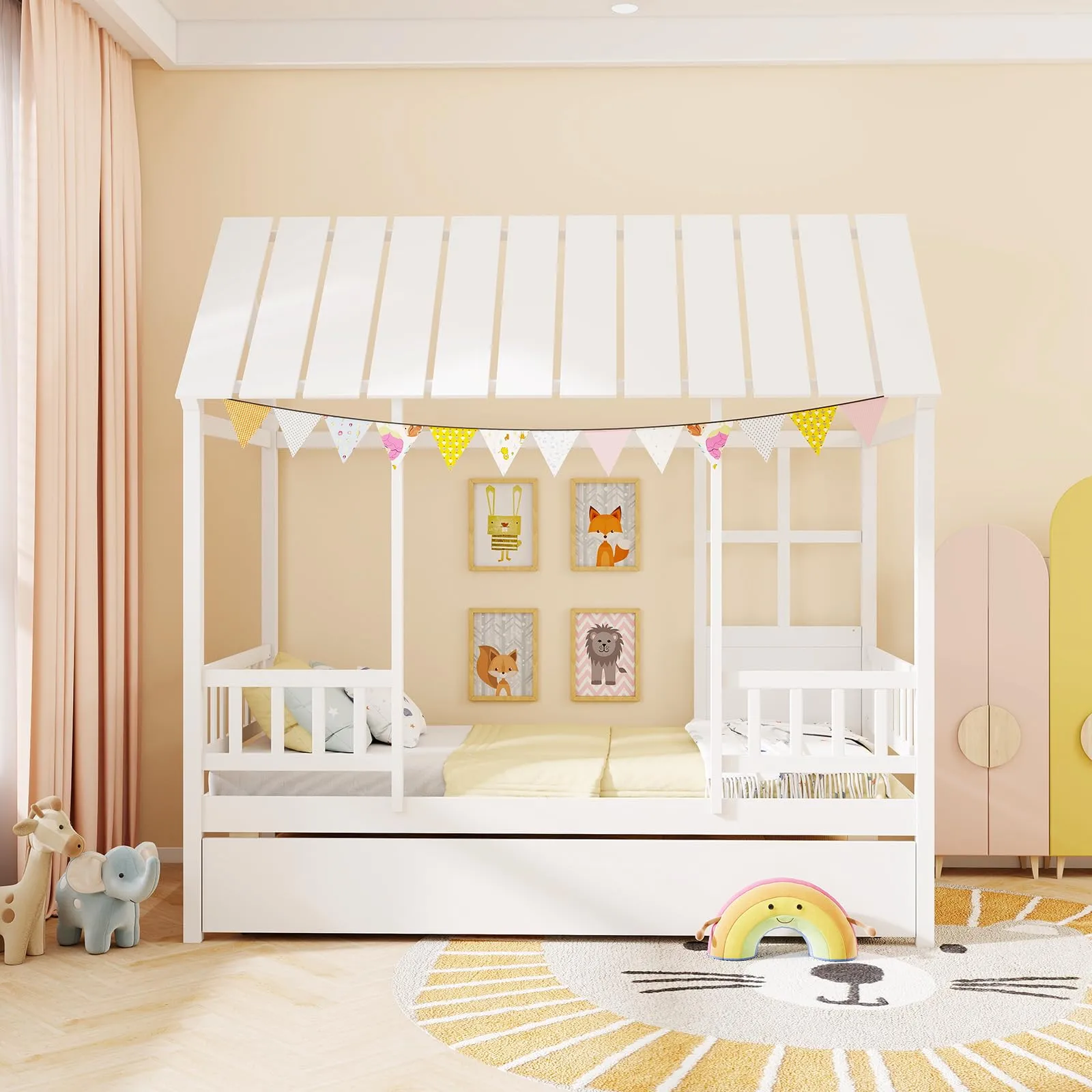 Giantex Twin House Bed with Trundle Bed Twin