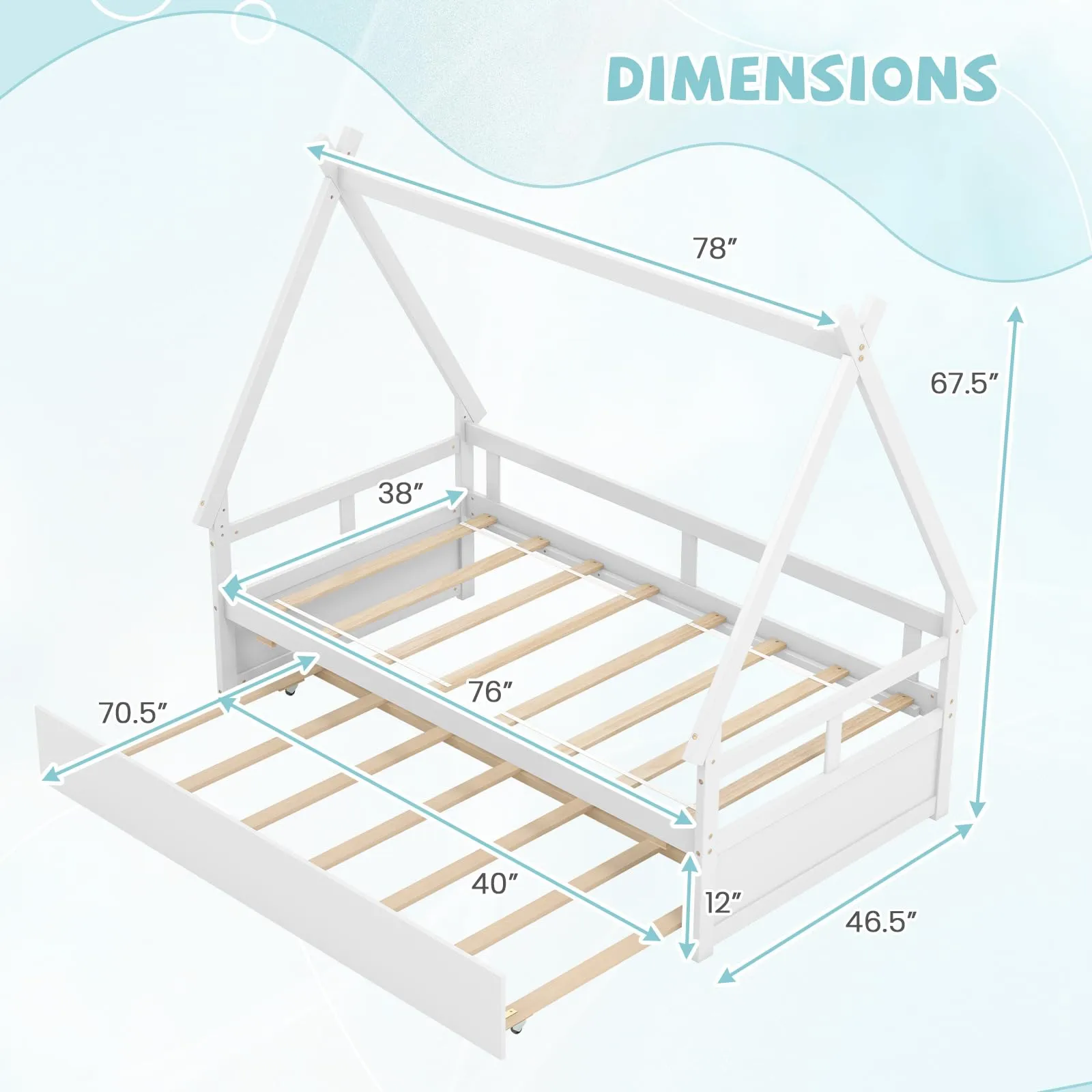 Giantex Twin House Bed with Trundle, Wood Montessori Tent Bed Frame with Safety Guardrail