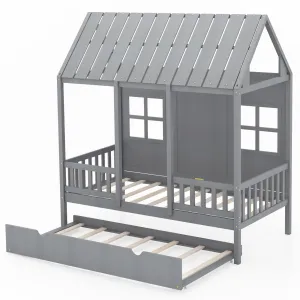 Giantex Twin House Bed with Trundle bed frame, queen bed