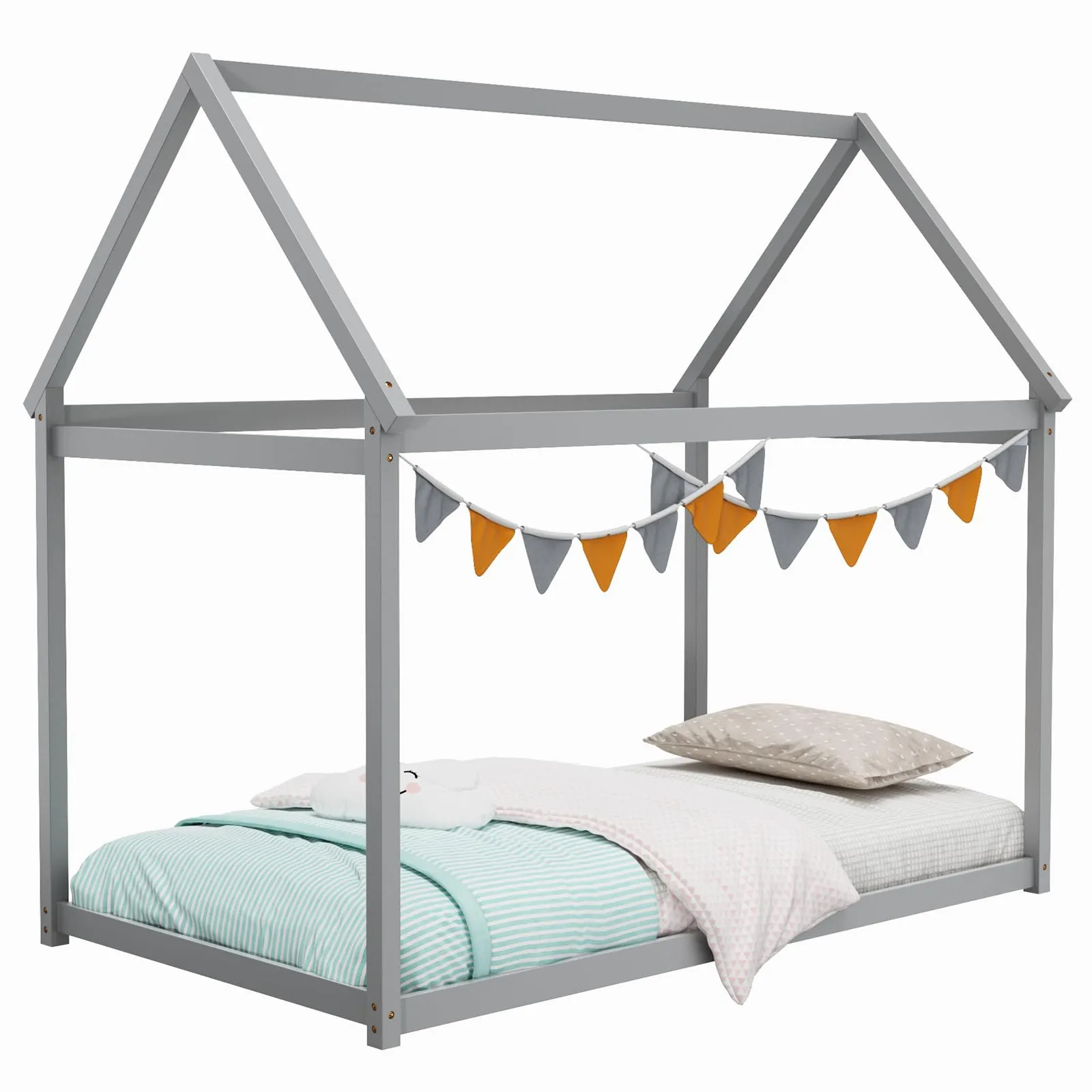 Giantex Twin House Bed, Wood Montessori Bed Frame with House Roof Canopy bed frame, queen bed