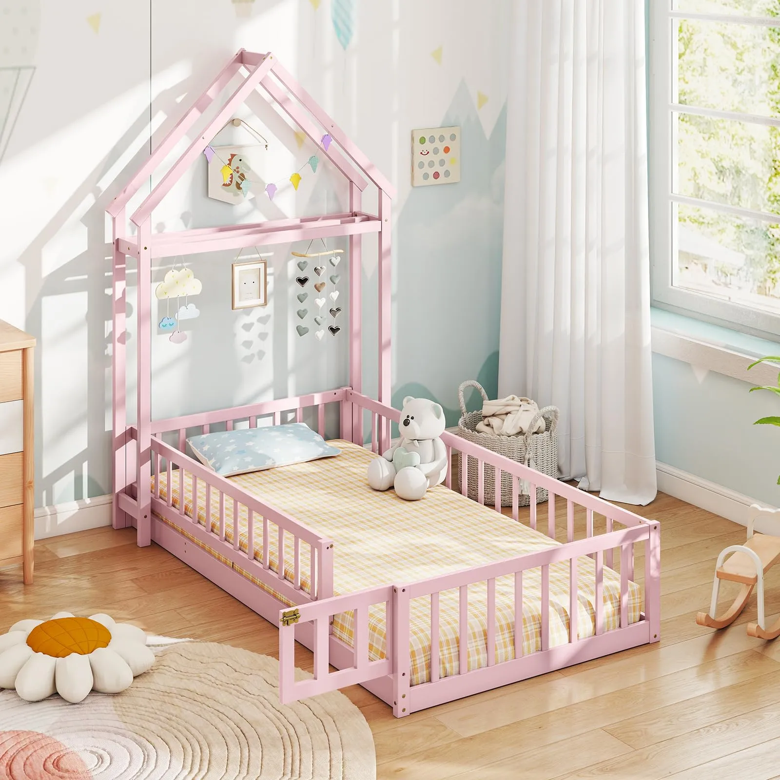 Giantex Twin House Floor Bed for Kids