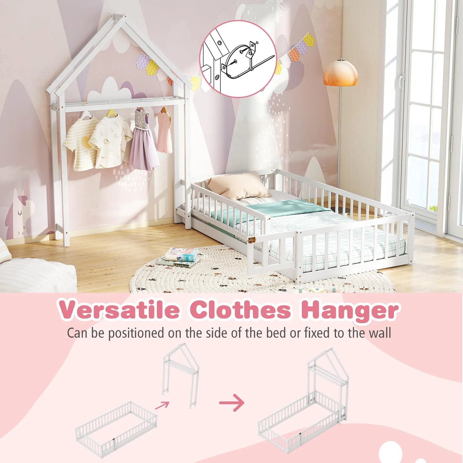 Giantex Twin House Floor Bed for Kids