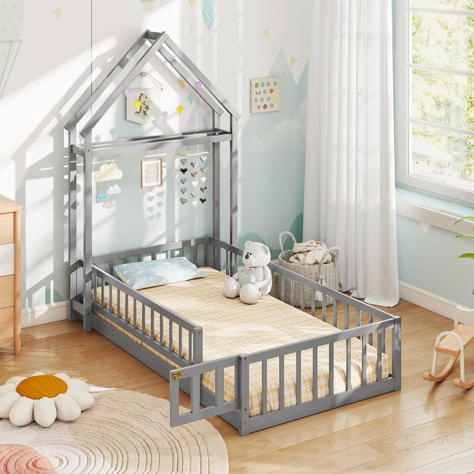 Giantex Twin House Floor Bed for Kids