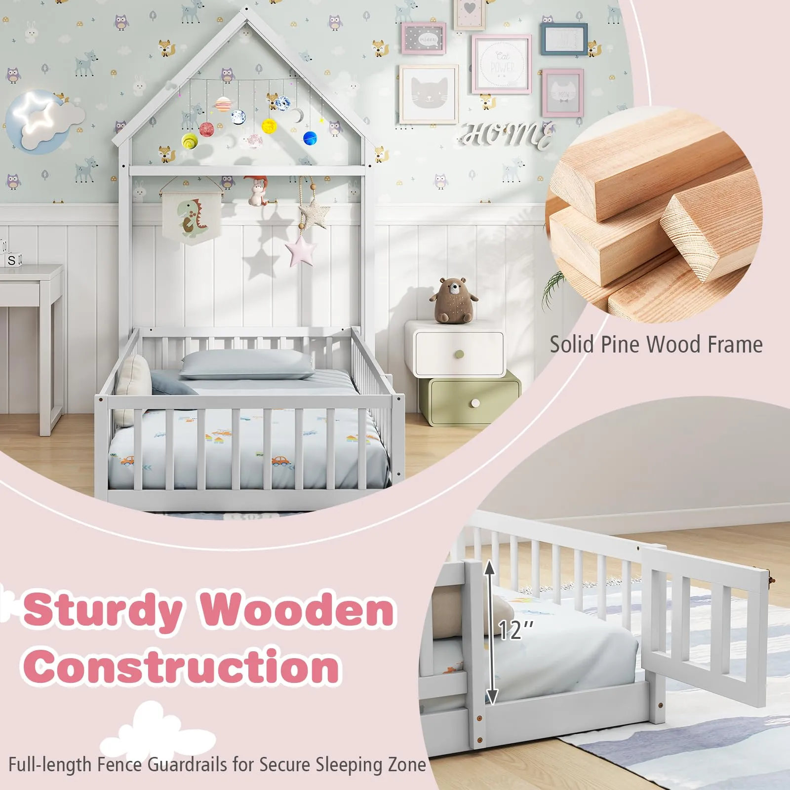 Giantex Twin House Floor Bed for Kids