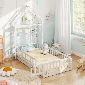 Giantex Twin House Floor Bed for Kids bed frame, queen bed