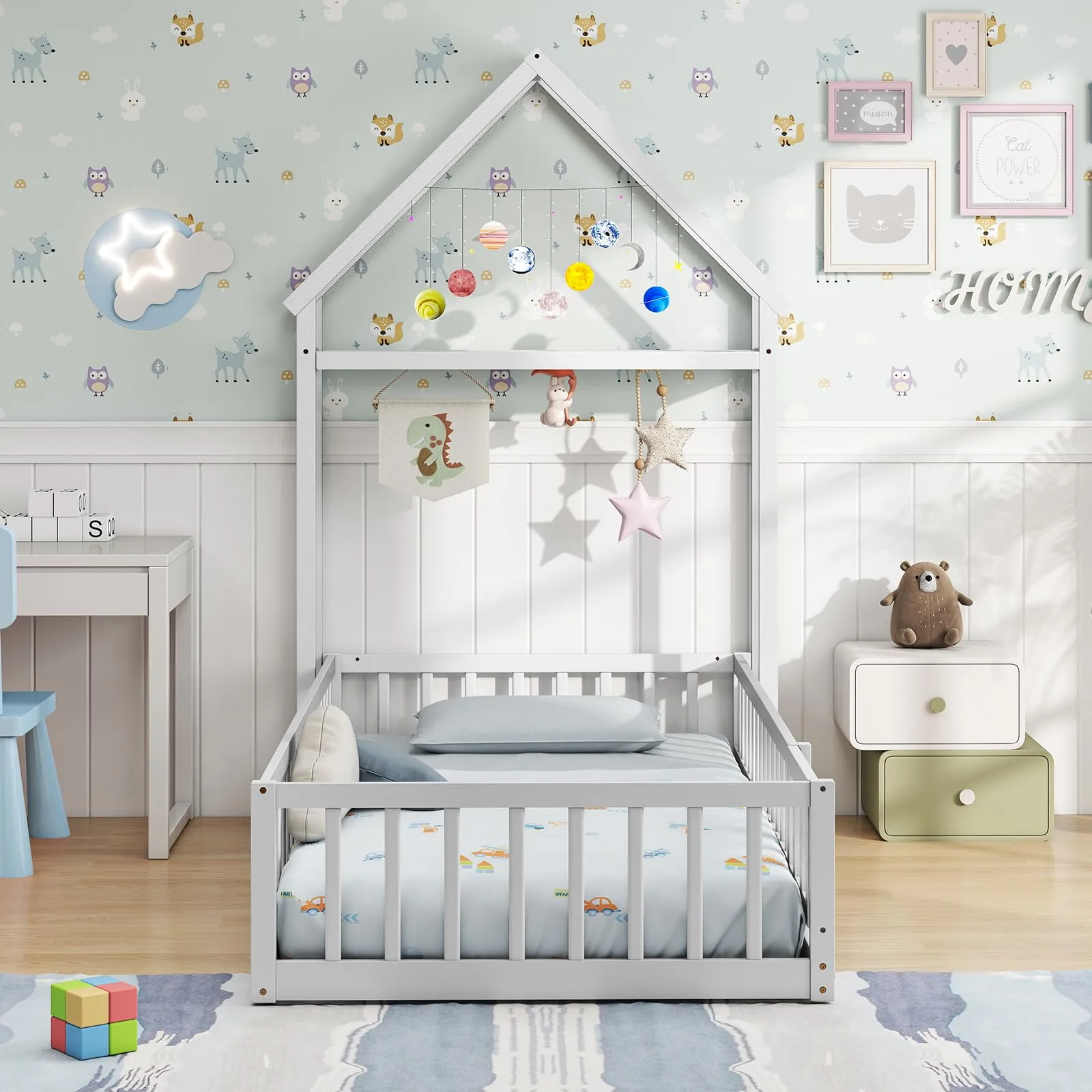 Giantex Twin House Floor Bed for Kids