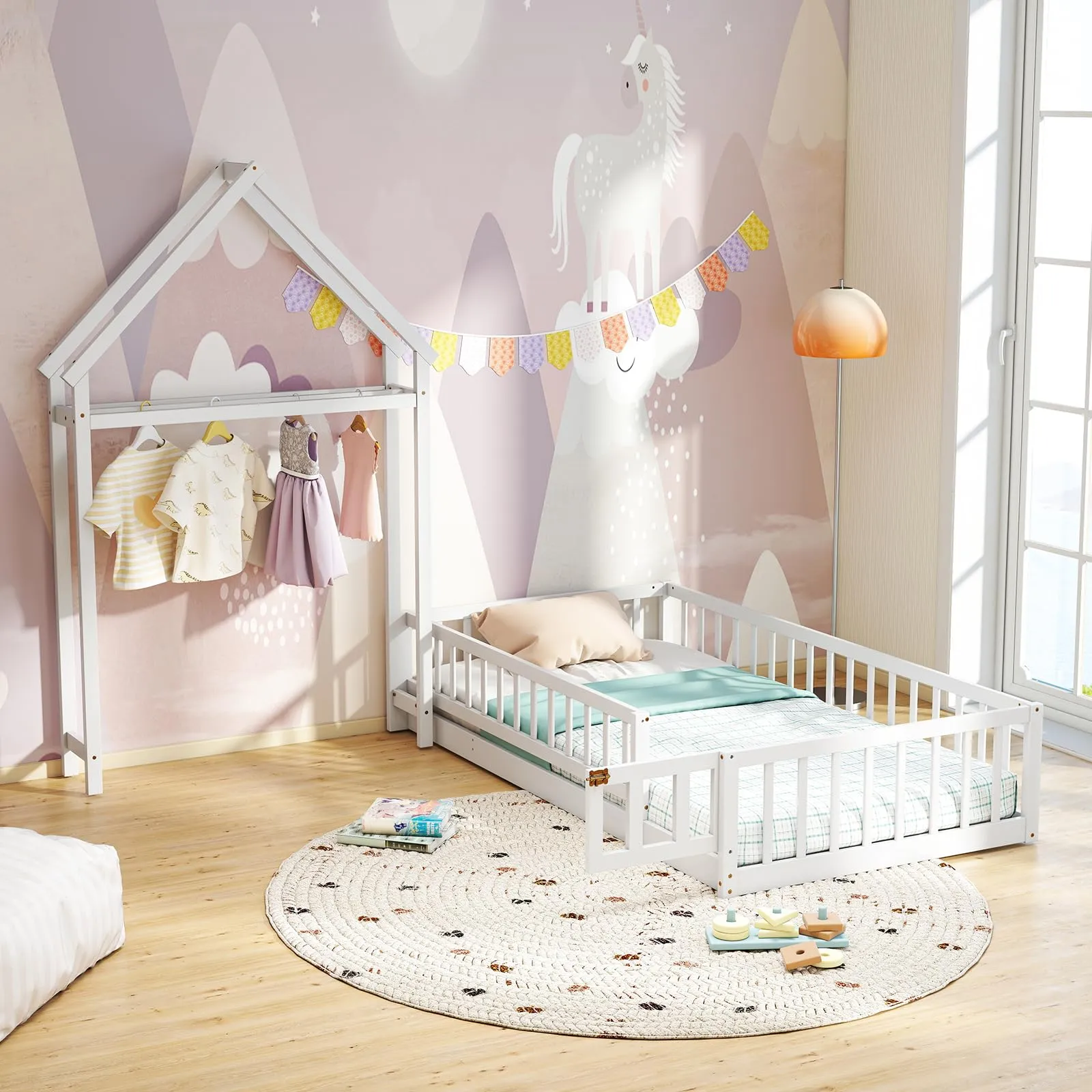 Giantex Twin House Floor Bed for Kids
