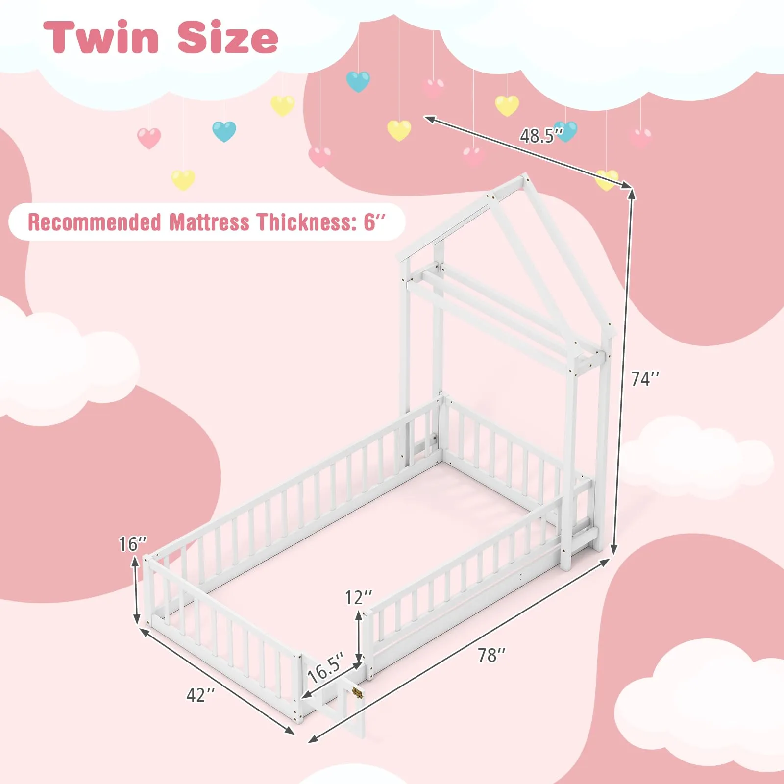 Giantex Twin House Floor Bed for Kids