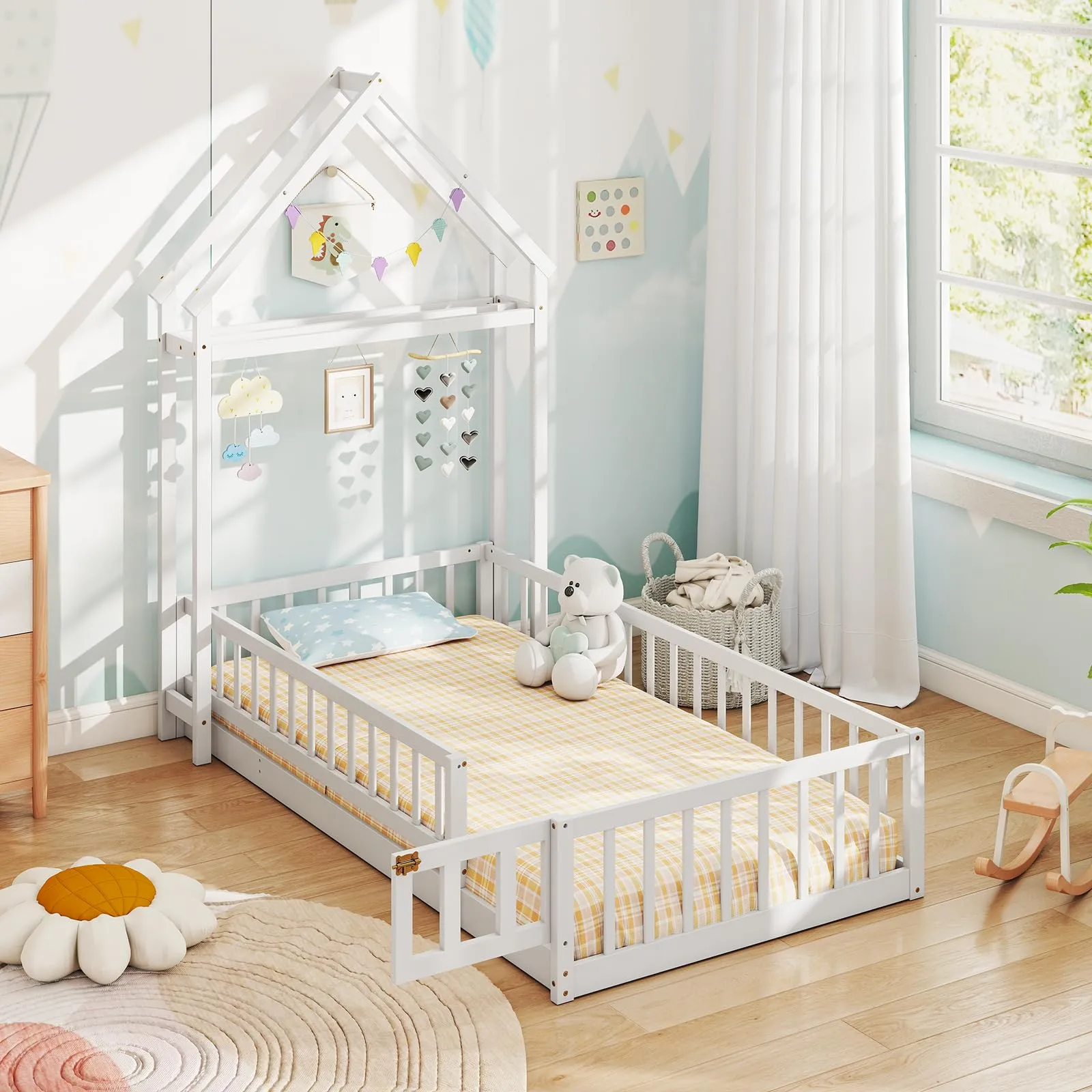Giantex Twin House Floor Bed for Kids bed frame, queen bed