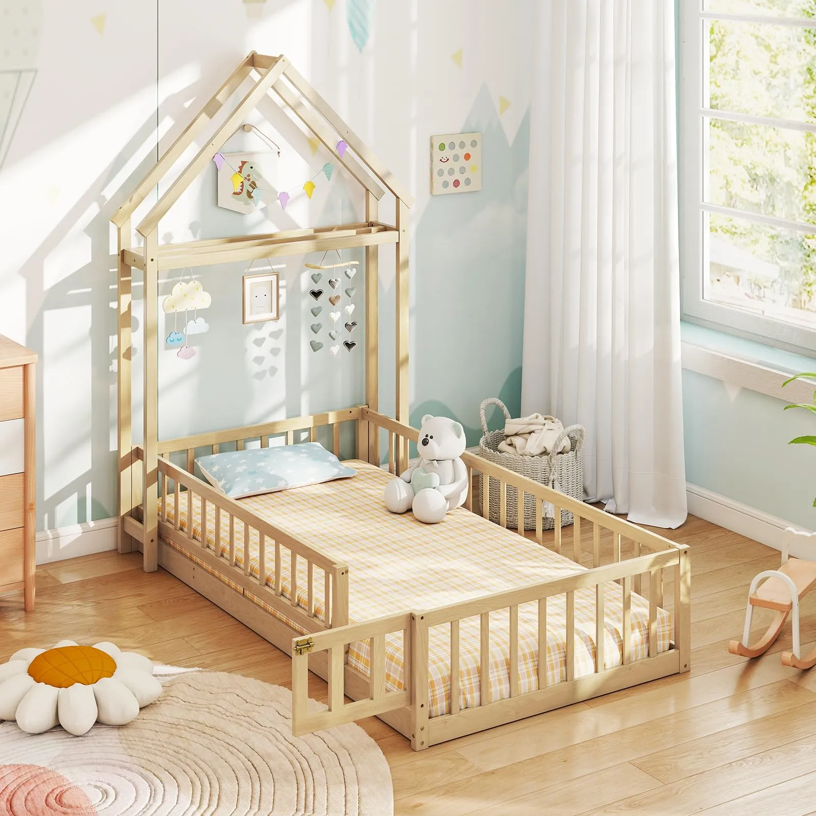 Giantex Twin House Floor Bed for Kids