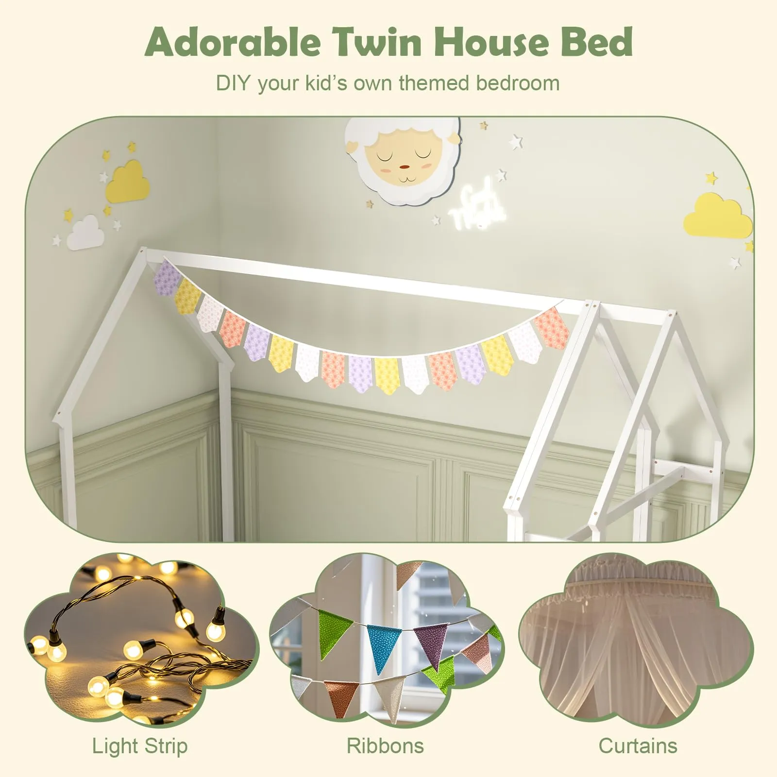 Giantex Twin House Floor Bed, Solid Wood Montessori Floor Bed with Detachable Storage Shelf & Clothes Hanger
