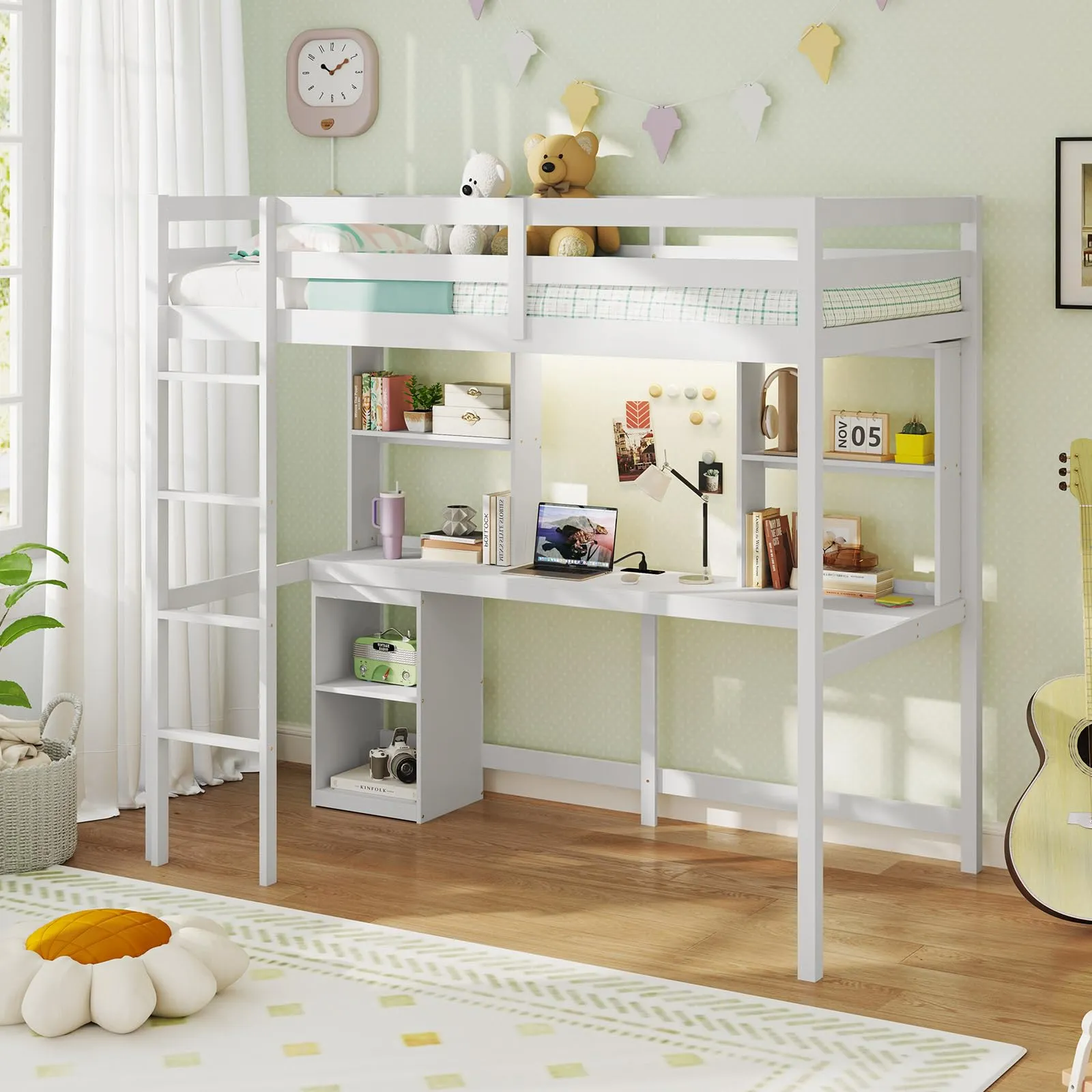 Giantex Twin Loft Bed with Desk and Hutch for Dorm Apartment bed frame, queen bed