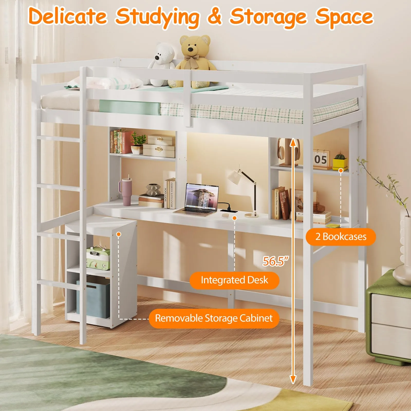 Giantex Twin Loft Bed with Desk and Hutch for Dorm Apartment