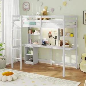 Giantex Twin Loft Bed with Desk and Hutch for Dorm Apartment bed frame, queen bed