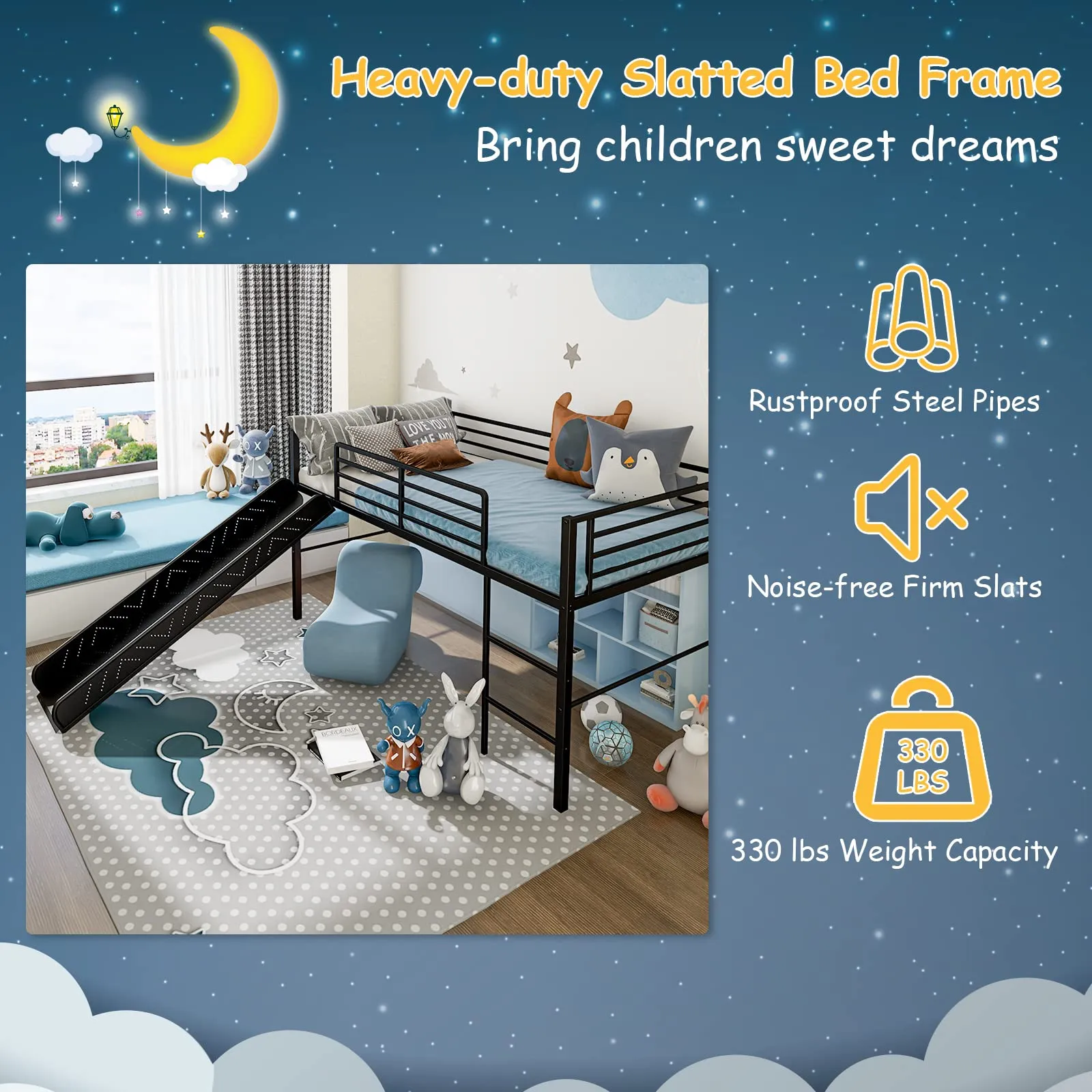Giantex Twin Loft Bed with Slide, Metal Low Bunk Bed