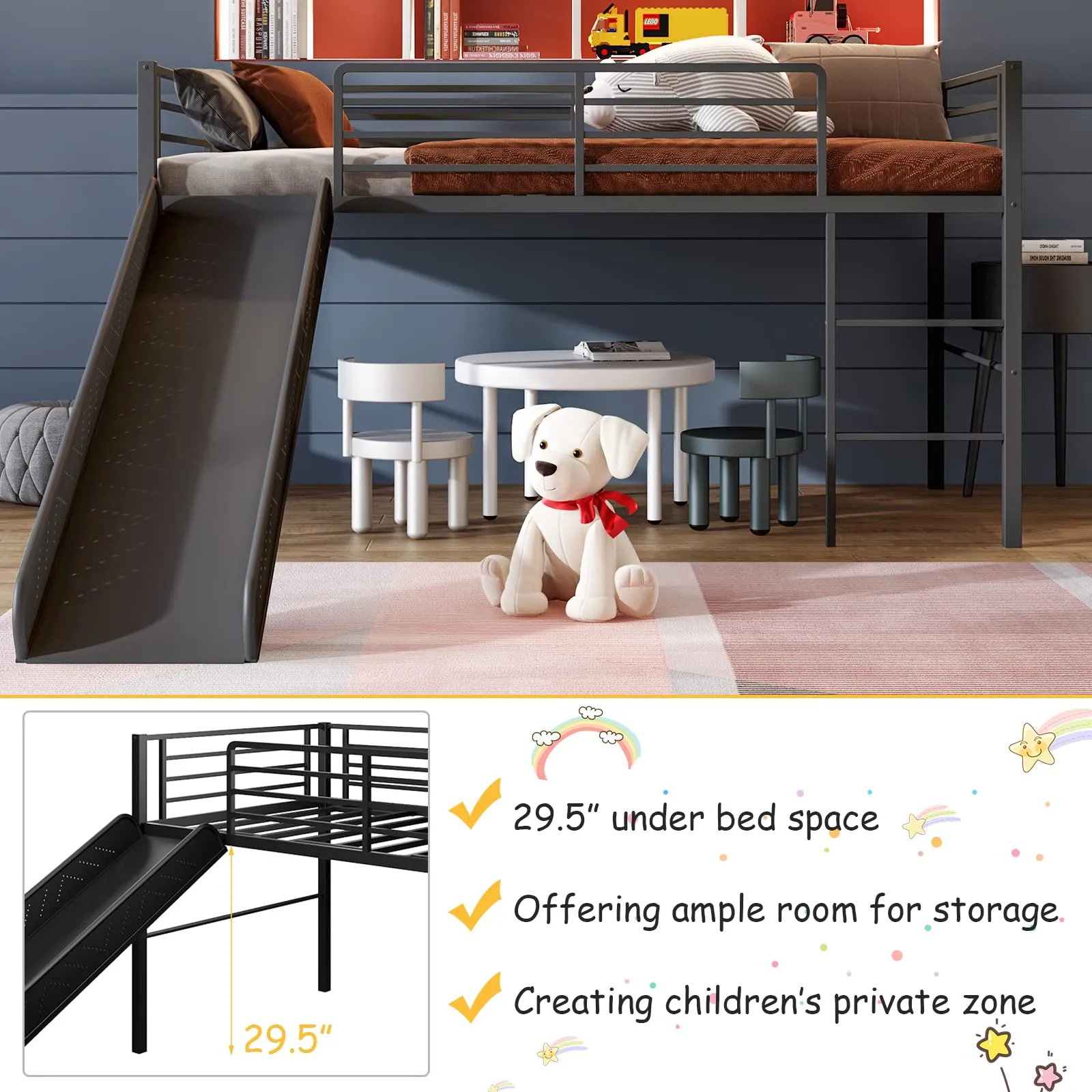 Giantex Twin Loft Bed with Slide, Metal Low Bunk Bed