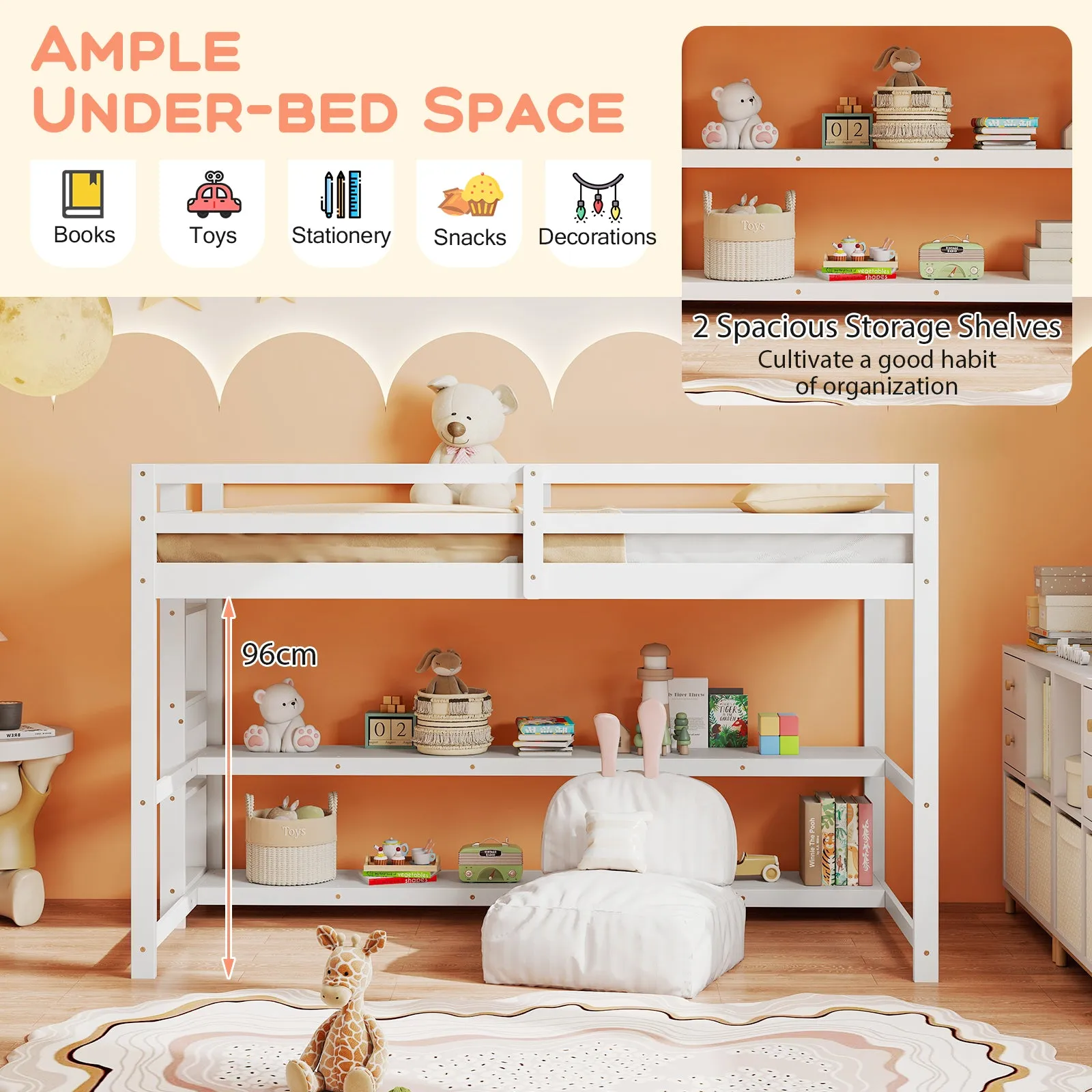 Giantex Twin Low Loft Bed with Storage Shelves