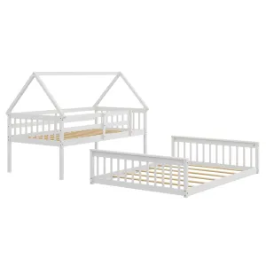 Giantex Twin Over Full House Bunk Bed, Floor Low Bunk Bed Frame w/Integrated Ladder & Safety Guardrails bed frame, queen bed