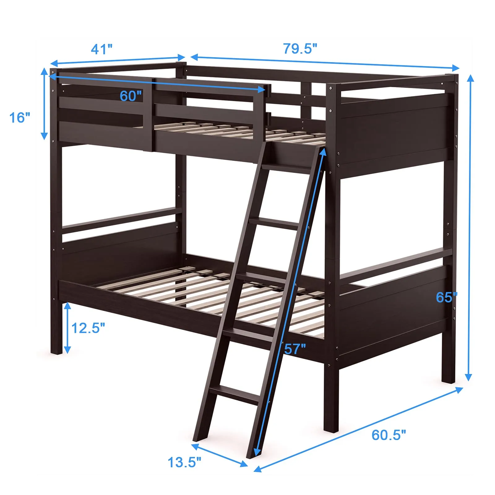 Giantex Twin Over Twin Bunk Bed, Solid Wood Twin Bunk Bed Convertible Into Two Individual Beds