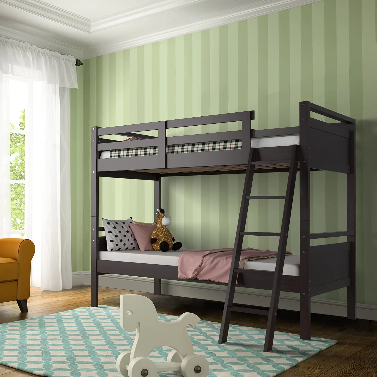 Giantex Twin Over Twin Bunk Bed, Solid Wood Twin Bunk Bed Convertible Into Two Individual Beds bed frame, queen bed