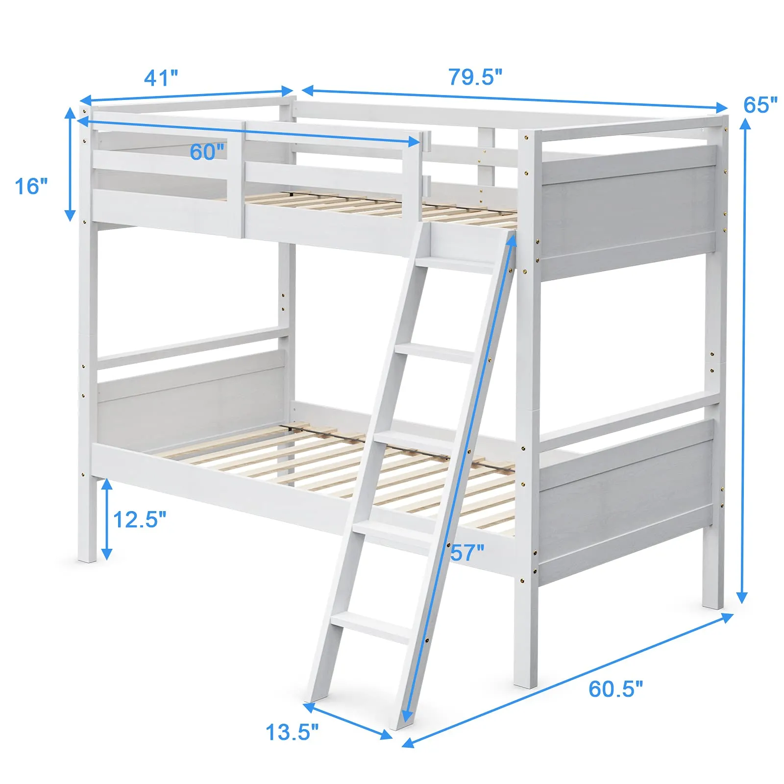 Giantex Twin Over Twin Bunk Bed, Solid Wood Twin Bunk Bed Convertible Into Two Individual Beds