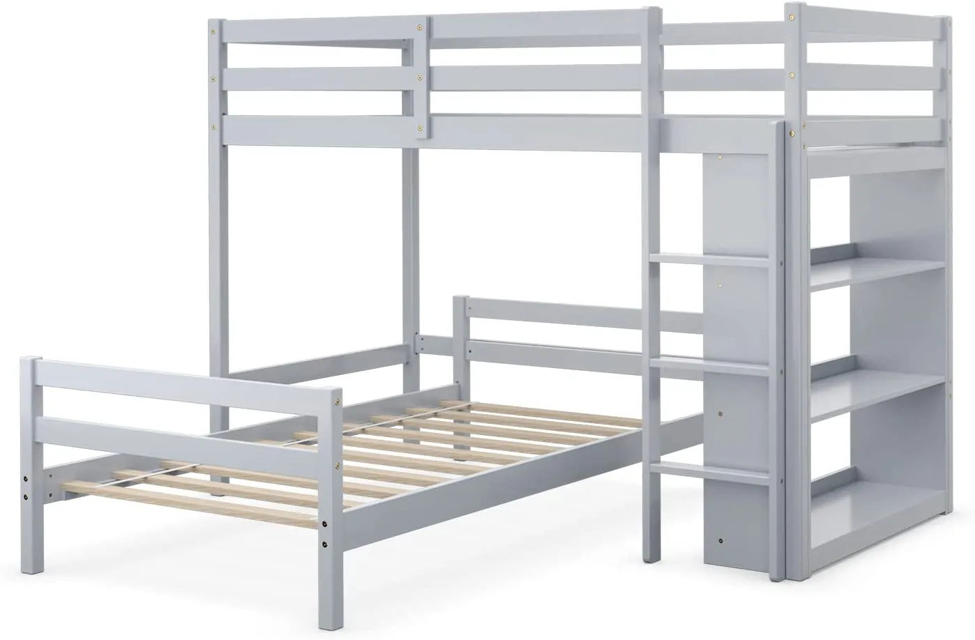 Giantex Twin Over Twin Loft Bed w/ Bookcase, Bunk Bed w/ 12.5" Full-Length Guardrail & Ladder
