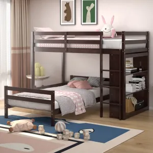Giantex Twin Over Twin Loft Bed w/ Bookcase, Bunk Bed w/ 12.5" Full-Length Guardrail & Ladder bed frame, queen bed