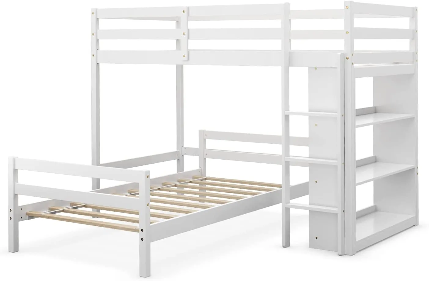 Giantex Twin Over Twin Loft Bed w/ Bookcase, Bunk Bed w/ 12.5" Full-Length Guardrail & Ladder