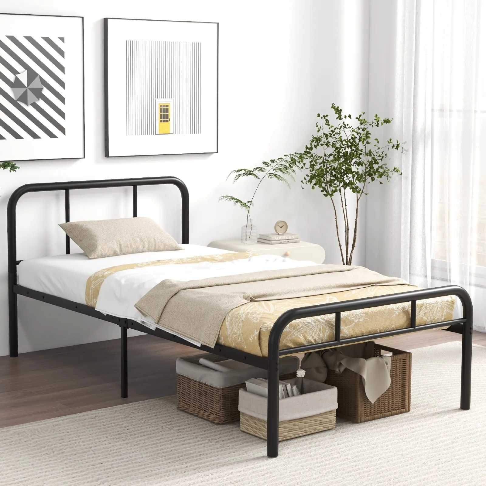 Giantex Twin Size Bed Frame, Modern Metal Platform Bed with Headboard and Footboard, Heavy Duty Steel Slat Support Mattress Foundation bed frame, queen bed
