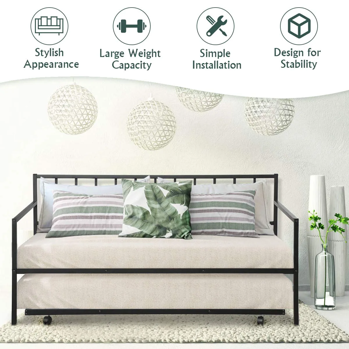 Giantex Twin Size Daybed and Trundle Frame Set