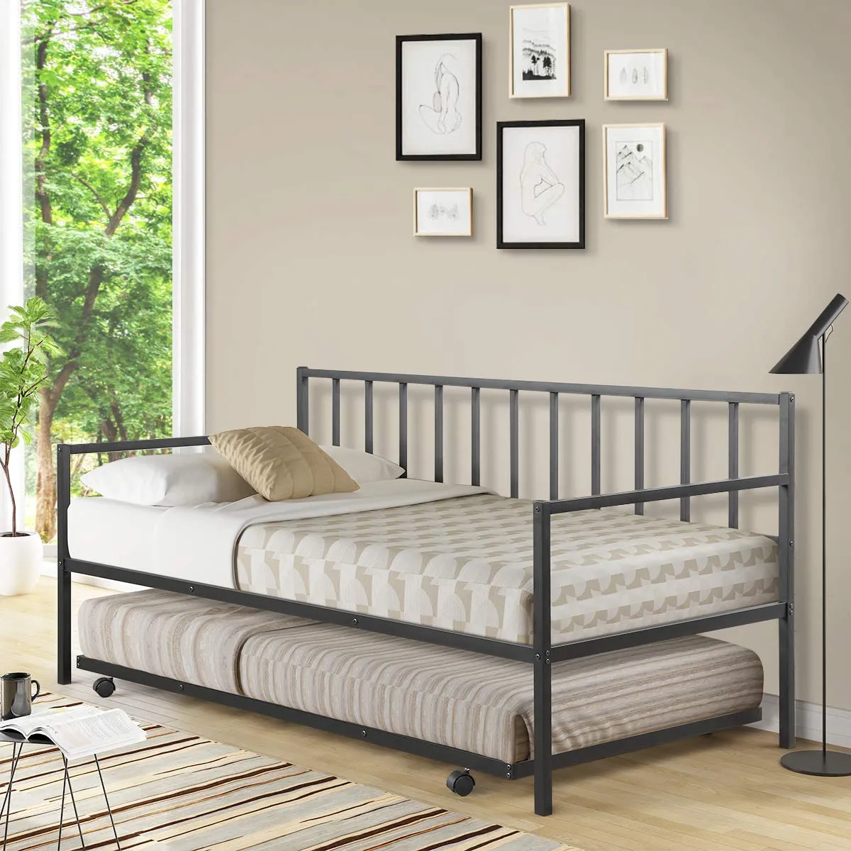 Giantex Twin Size Daybed and Trundle Frame Set