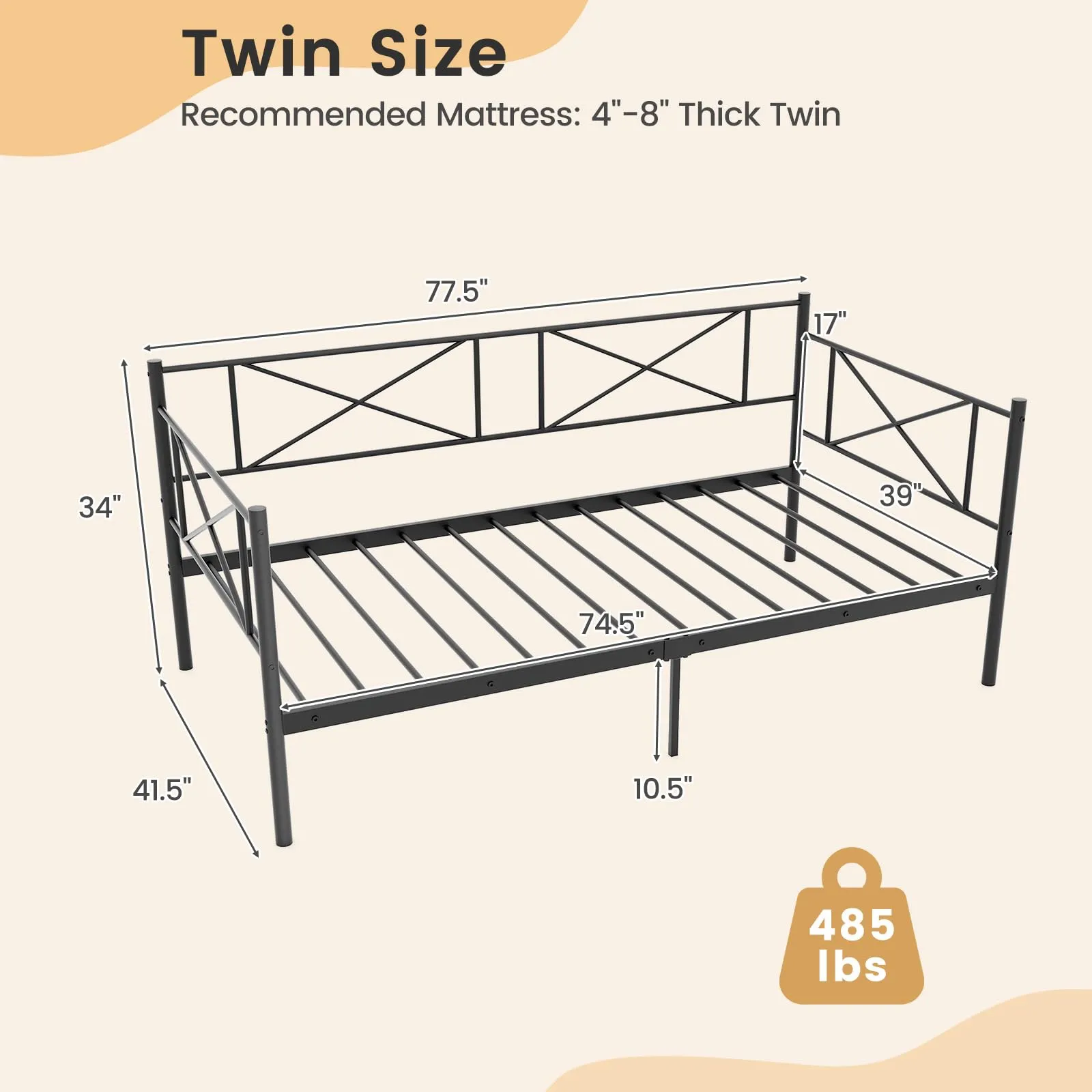 Giantex Twin Size Daybed Frame, Metal Sofa Bed w/Heavy Duty Steel Slats Support