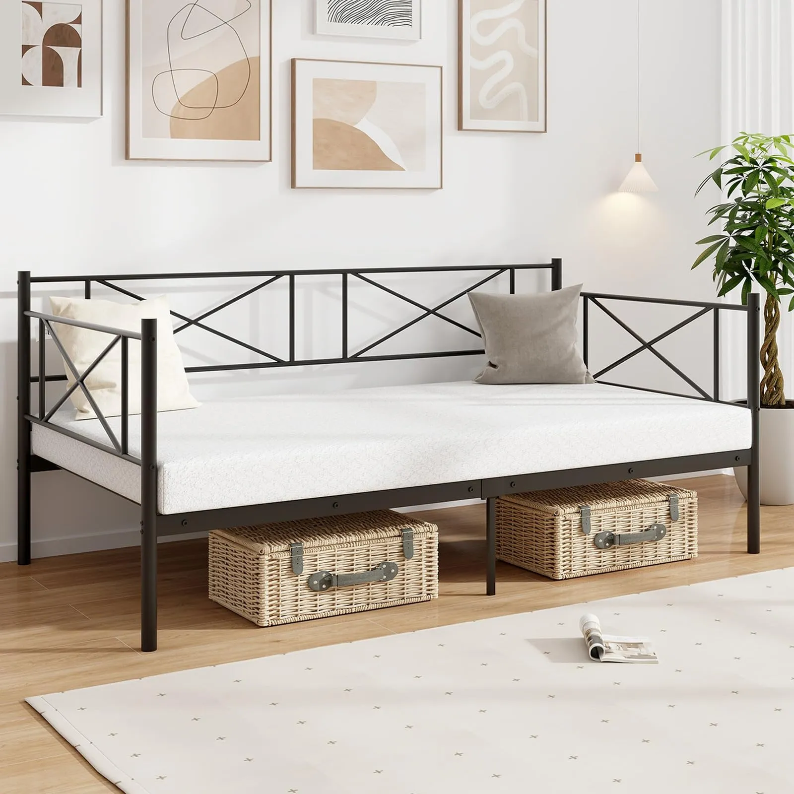 Giantex Twin Size Daybed Frame, Metal Sofa Bed w/Heavy Duty Steel Slats Support bed frame, queen bed