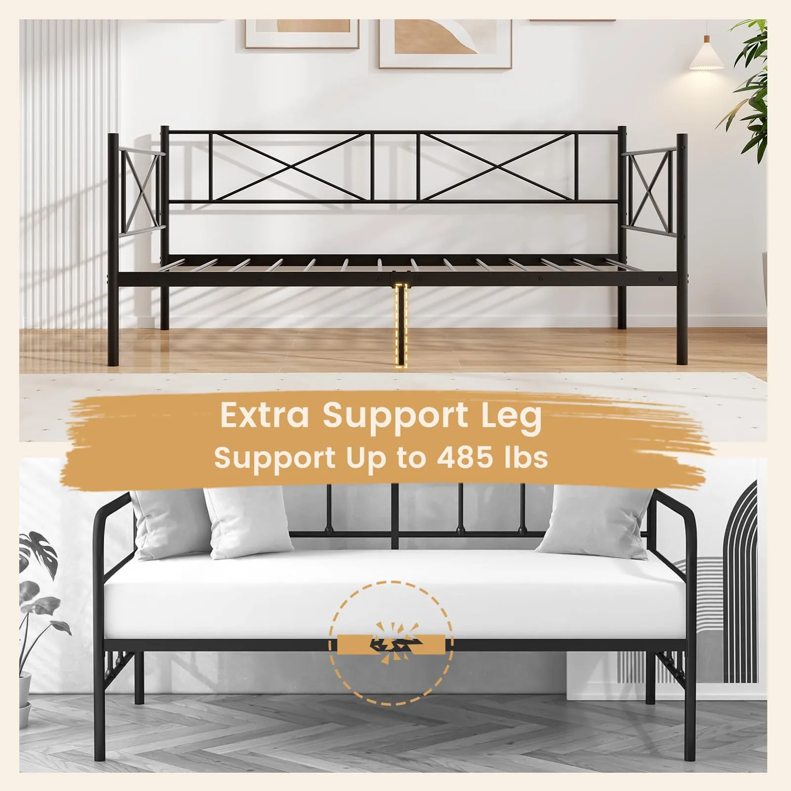 Giantex Twin Size Daybed Frame, Metal Sofa Bed w/Heavy Duty Steel Slats Support