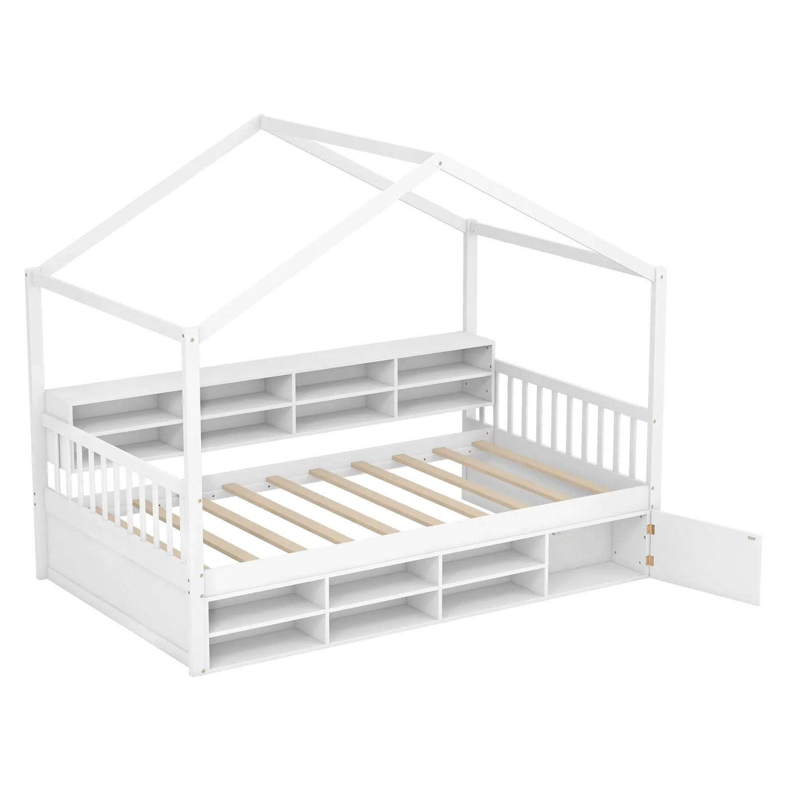 Giantex Twin Size House Bed with Storage, Wooden Montessori House Bed with 14 Storage Cubes