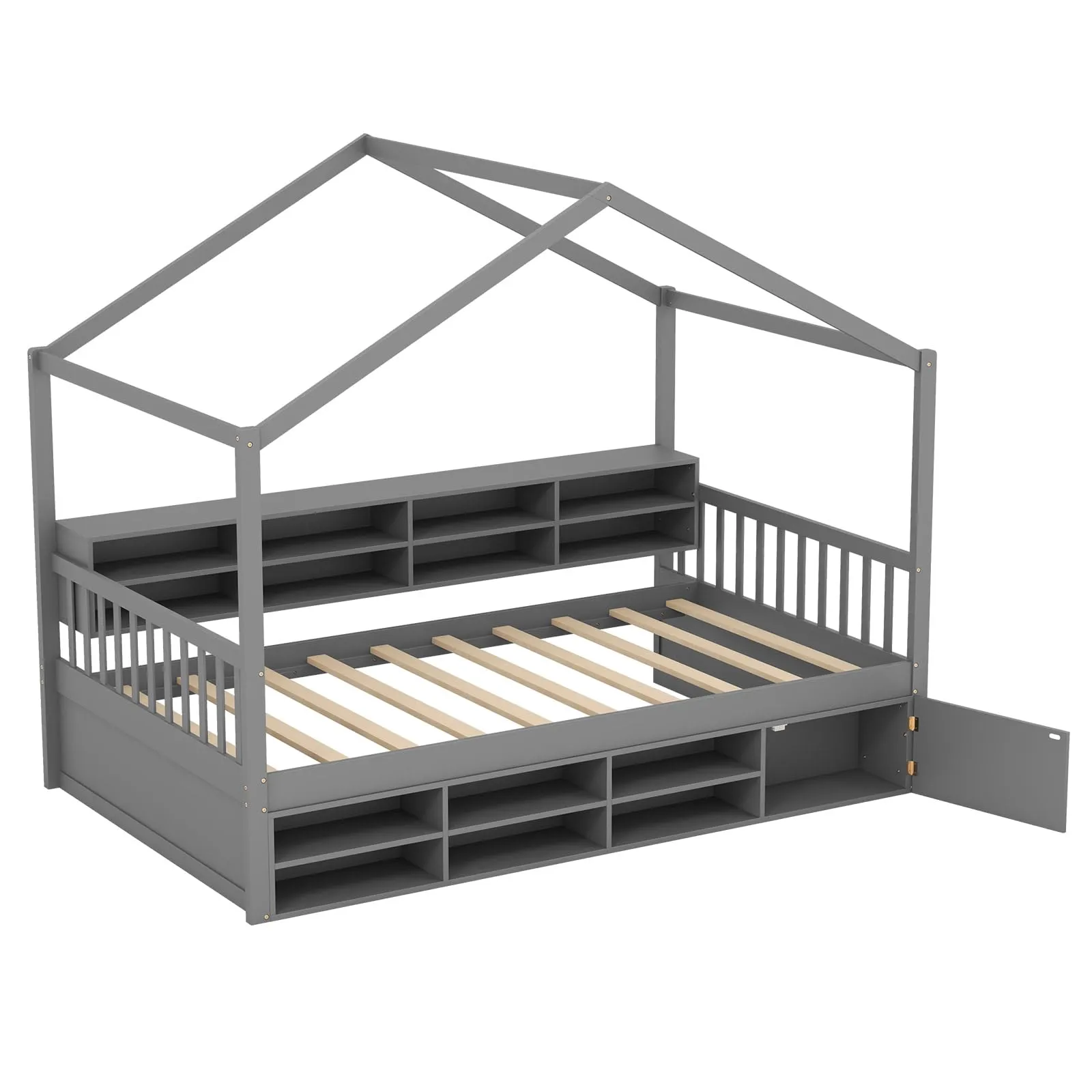 Giantex Twin Size House Bed with Storage, Wooden Montessori House Bed with 14 Storage Cubes bed frame, queen bed