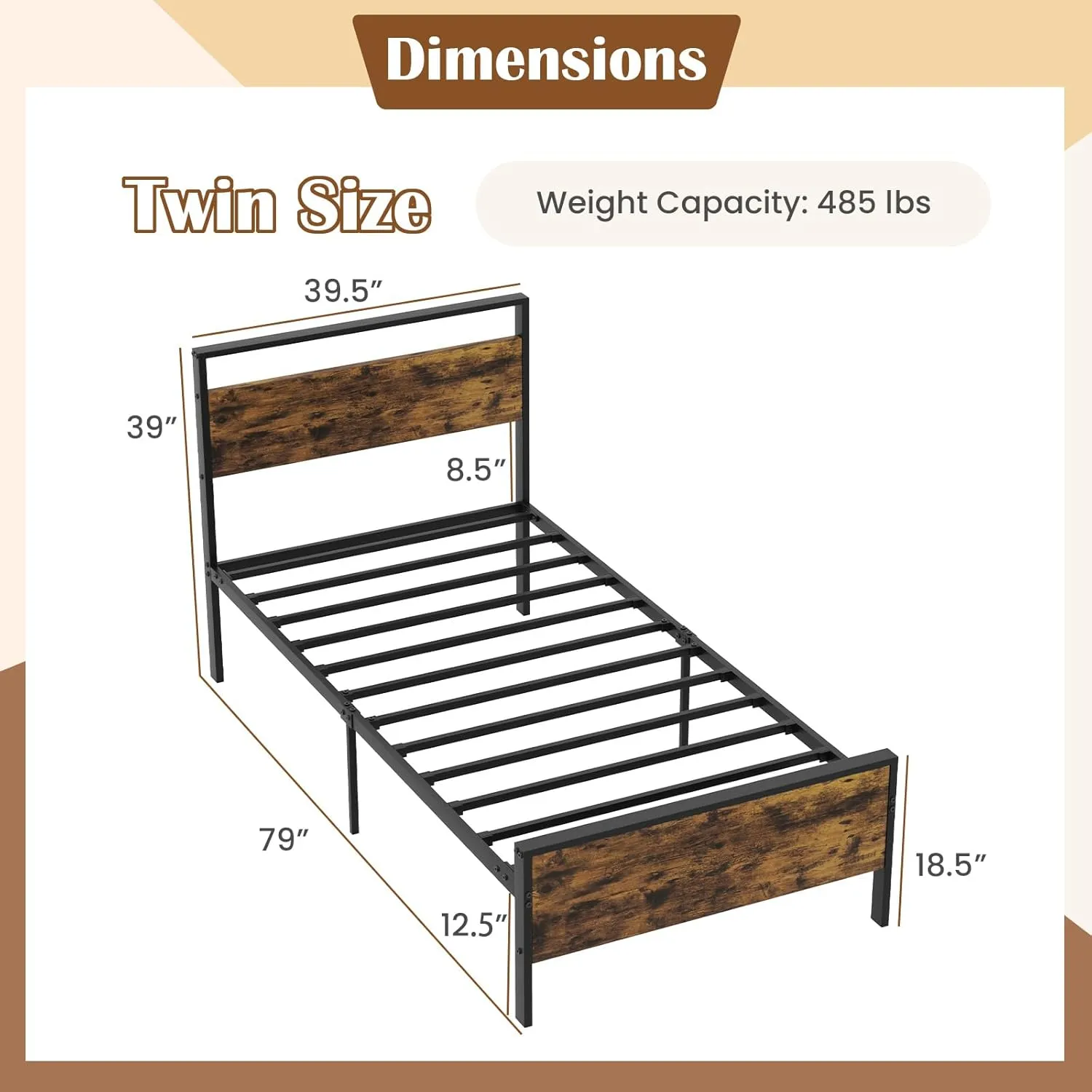 Giantex Twin Size/Full Size/King Size/Queen Metal Platform Bed Frames with Wooden Headboard & Footboard