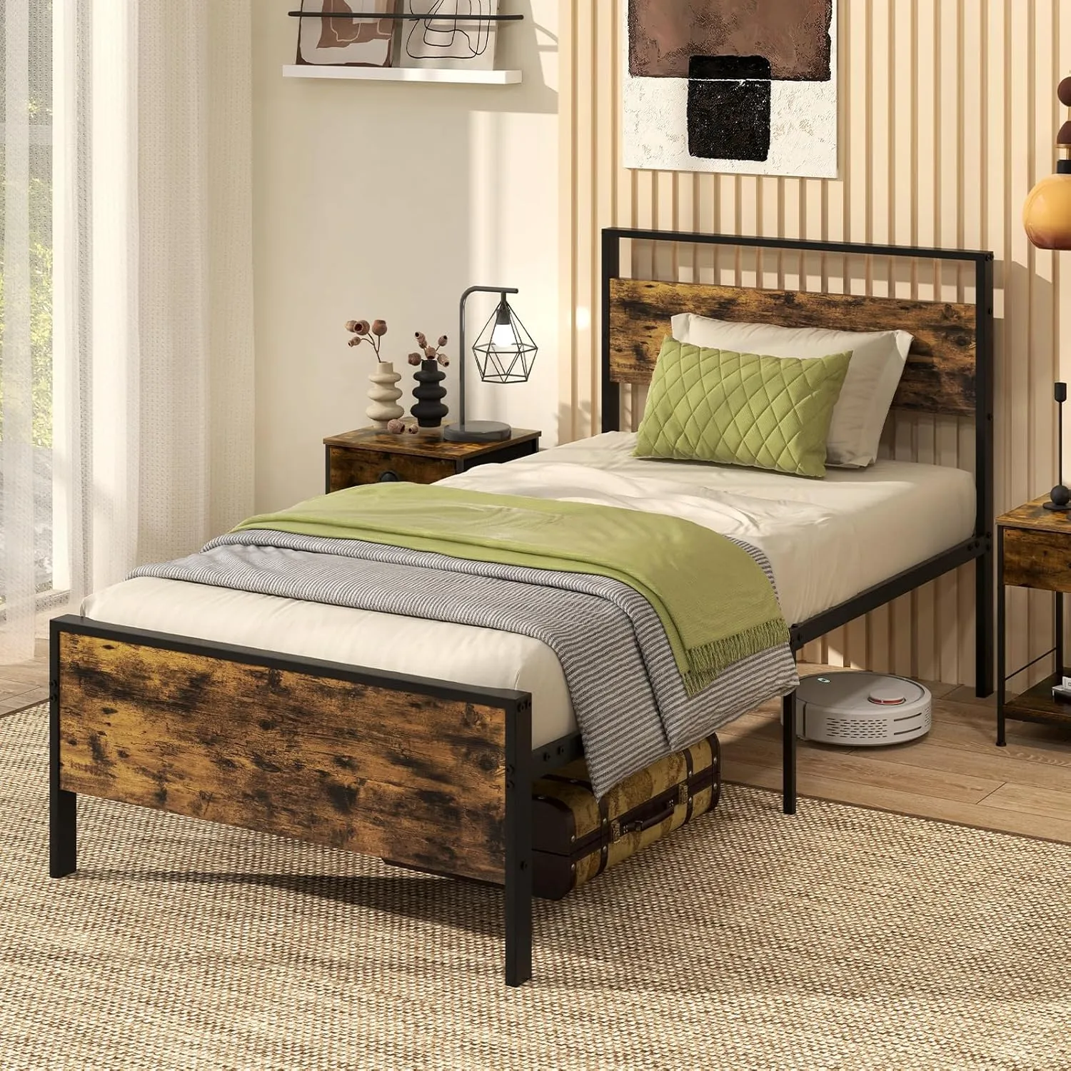 Giantex Twin Size/Full Size/King Size/Queen Metal Platform Bed Frames with Wooden Headboard & Footboard bed frame, queen bed