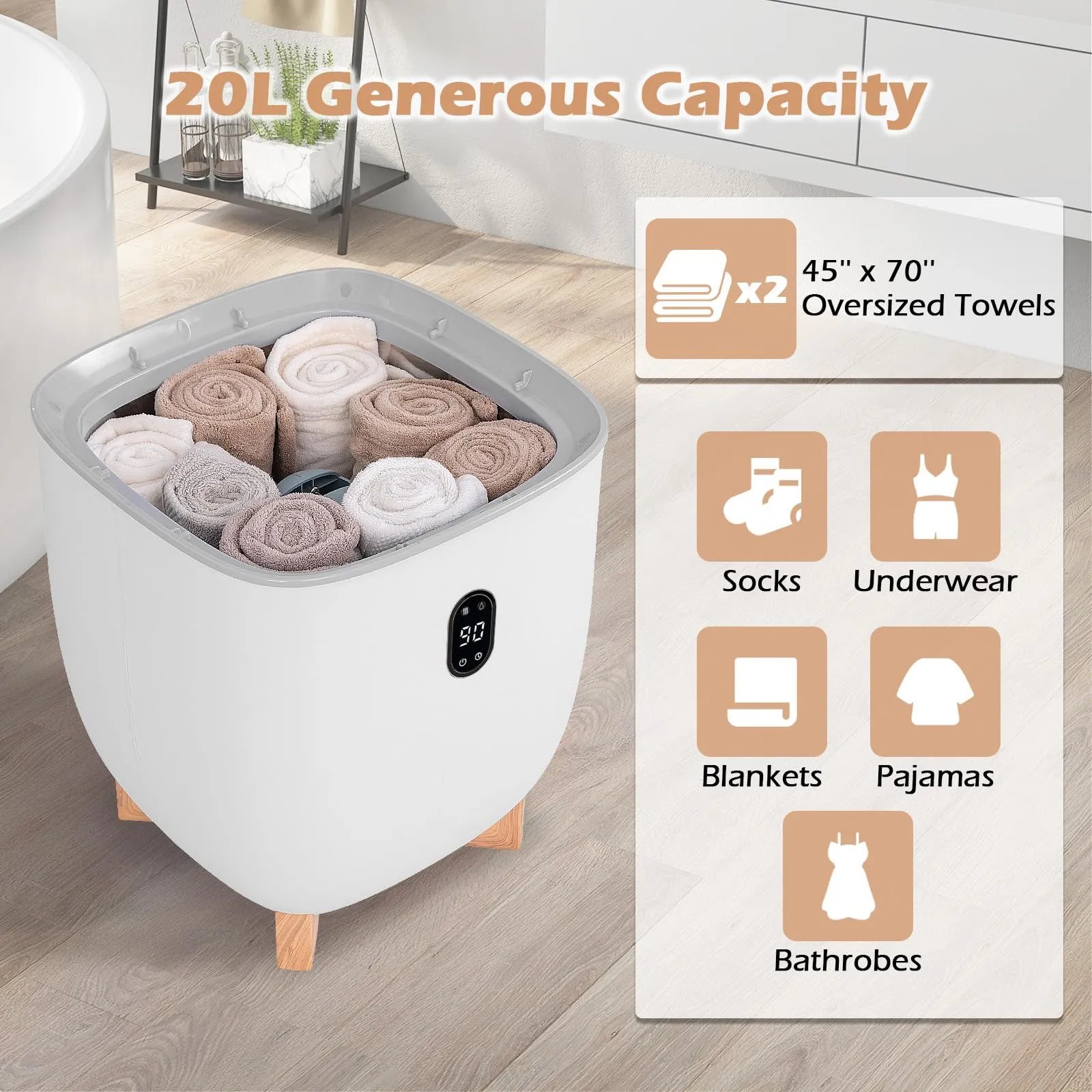 Giantex Upgraded Towel Warmer Bucket - 20L Hot Towel Bucket with PTC Air Heater for Rapid & Even Heating