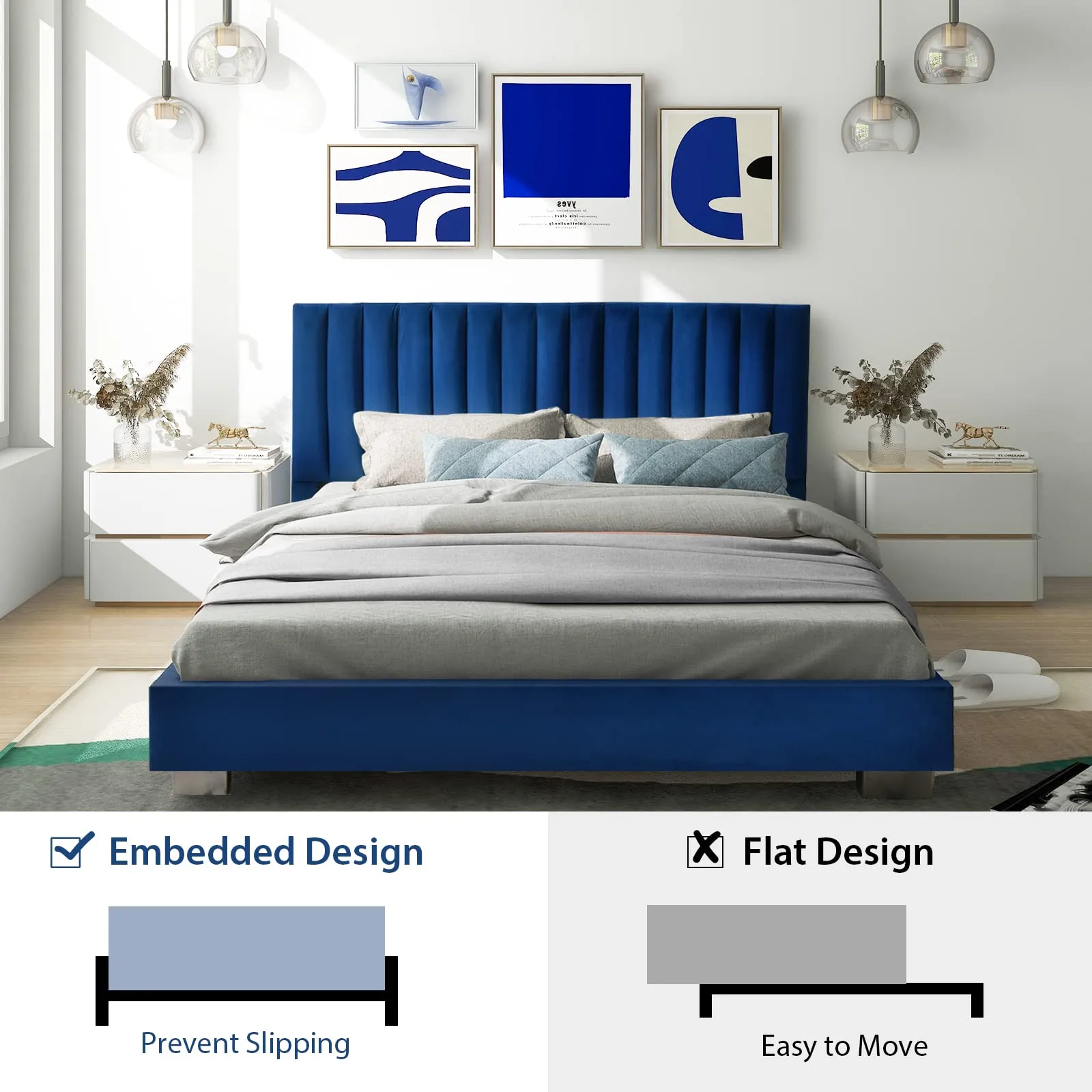 Giantex Upholstered Bed Frame, Full/Queen Size Modern Platform Bed