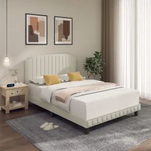 Giantex Upholstered Bed Frame, Linen Platform Bed w/Rivet Headboard, Heavy Duty Mattress Foundation bed frame, queen bed