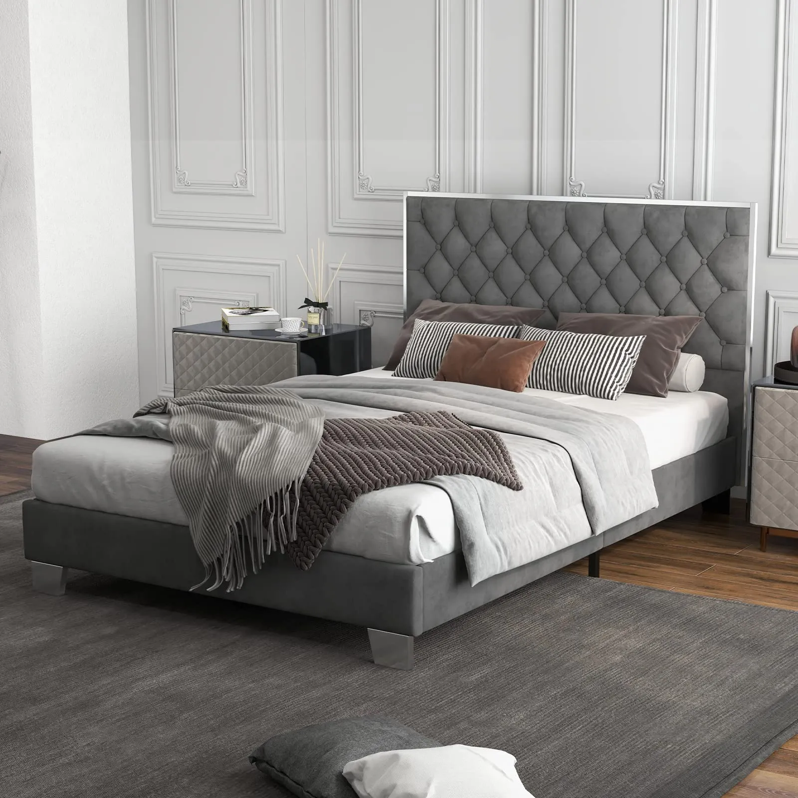 Giantex Upholstered Bed Frame, Modern Platform Bed