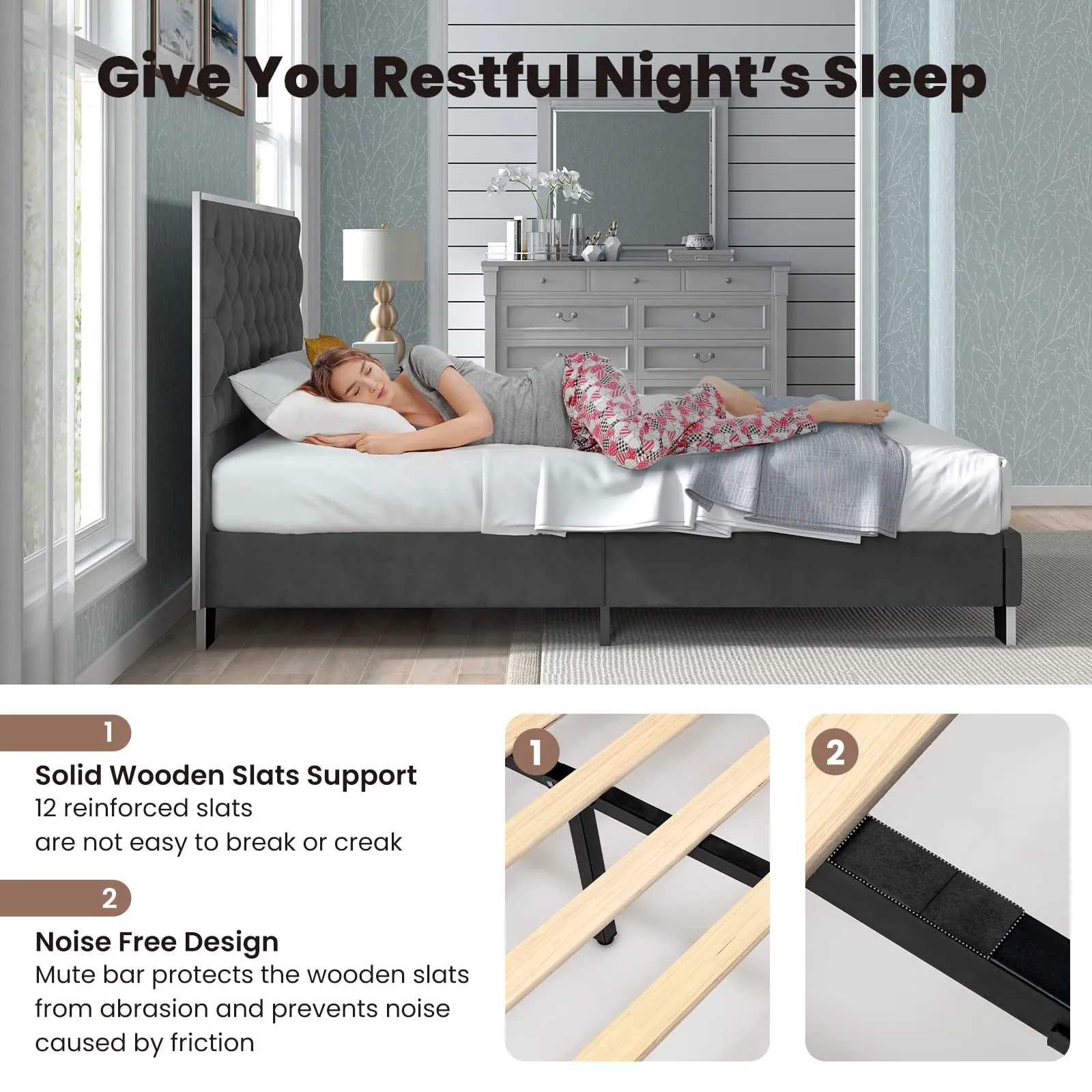 Giantex Upholstered Bed Frame, Modern Platform Bed